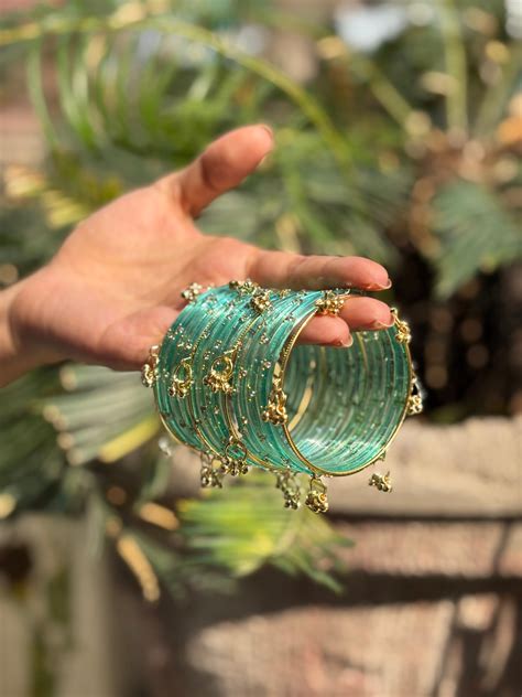 Turquoise 12 Bangles set with Kashmiri Ghungroo Bangles – Kundan Store