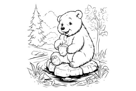 Bear Playing Coloring Page for Kids Gráfico por MyCreativeLife ...