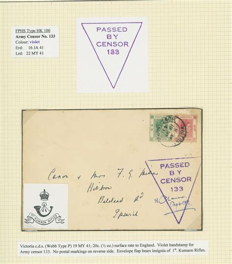 Hong Kong World War 2 Censor Mail Military Censor Mail Army Number ...