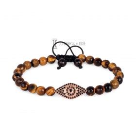 Tiger Eye Beaded Evil Eye Bracelet