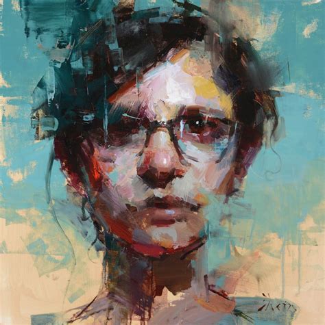 an abstract painting of a woman with glasses