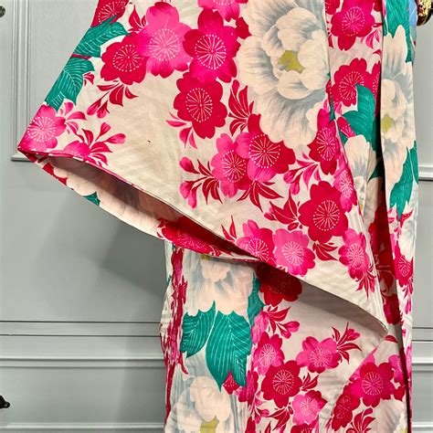 春爛漫＊桜 牡丹 芍薬 ピンク ライトグレー 白 花 アンティーク長羽織 B516 | kimono tento