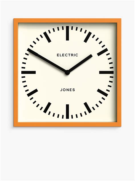 Jones Clocks Electric Square Analogue Wall Clock, 25cm, Orange
