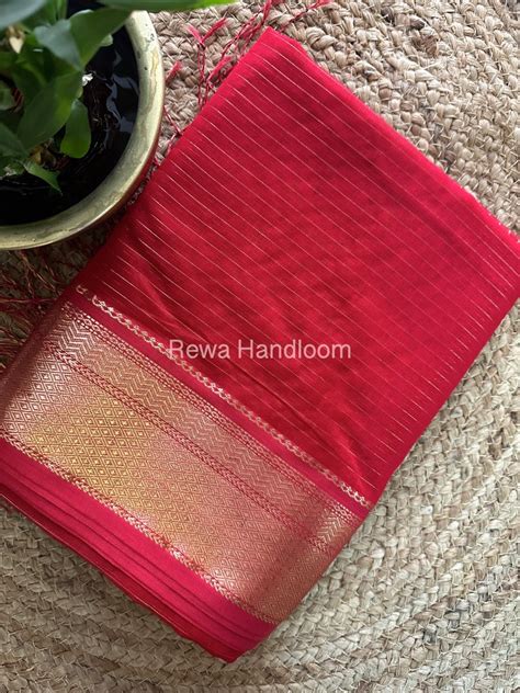 Maheshwari Red Zari Linning Saree-GL024