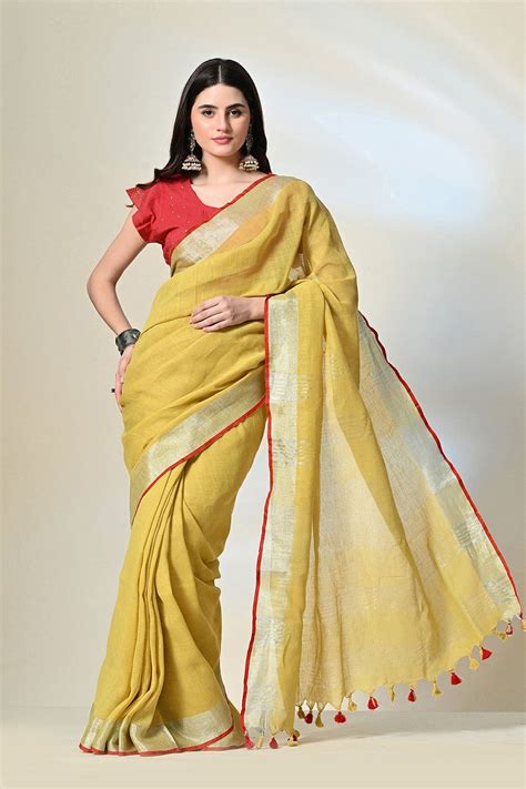 Naturally Herb-Dyed Linen Saree | Eco-Friendly & Plant-Based Dyes