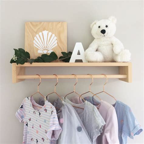 Hanging Shelf Nursery Hanging Rack Kids Wooden Clothes Rack Shelf ...