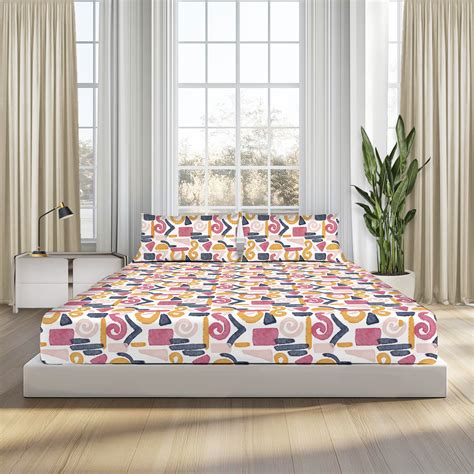 Vibrant Abstract Art, 100% Cotton Double Bedsheet, 180 TC with 2 Pillo ...