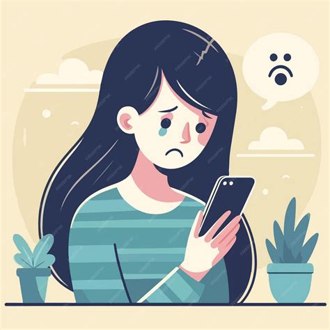 Premium Vector | Vector sad woman holding phone cartoon illustration