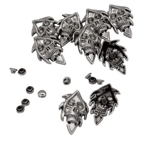 10 Sets 20 x 30mm Black Color Skull Stud Metal Screw Back DIY Leather ...