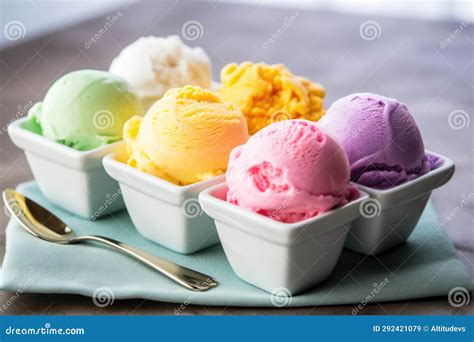 Rainbow Sherbet Ice Cream in a Pastel-colored Dish Stock Image - Image ...