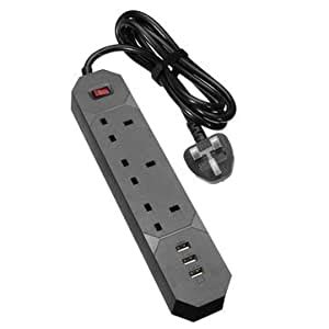 Atoz prime 3 Outlet UK Socket Power Strip Adaptor with 3 USB Charging ...