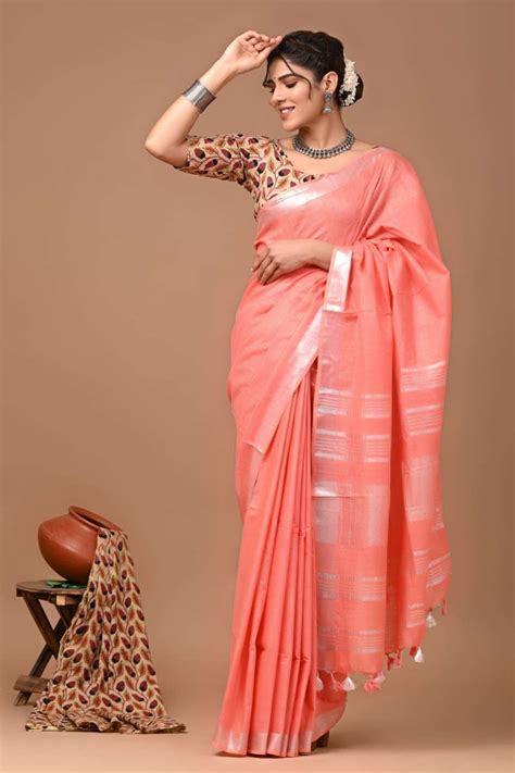Elegant Linen Cotton Ready to Wear Saree | Isadora Life prestitched ...