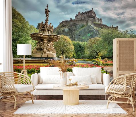 Historic Castle Garden View - Edinburgh Castle View Wall Mural