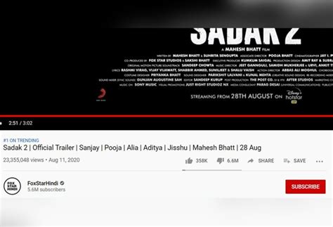 Sadak 2 emerges as most disliked trailer on YouTube with 6.6 million ...