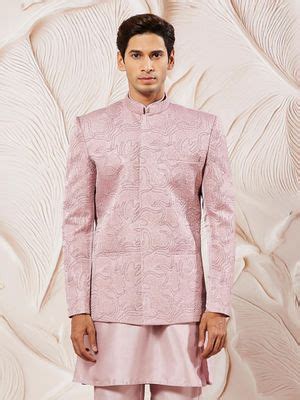 Buy Vastramay Mens Silk Blend Embroidered Bandhgala Jodhpuri - Pink (36 ...