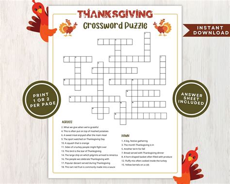 Thanksgiving Crossword Puzzles Printable | Fanny Printable