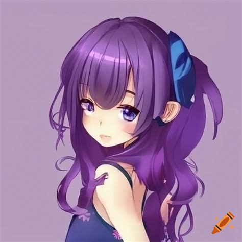 Chibi toddler anime girl with long light brown hair and purple skirt ...