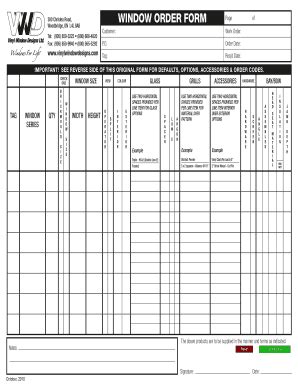 Fillable Online 300 Chrislea Road WINDOW ORDER FORM Fax Email Print ...