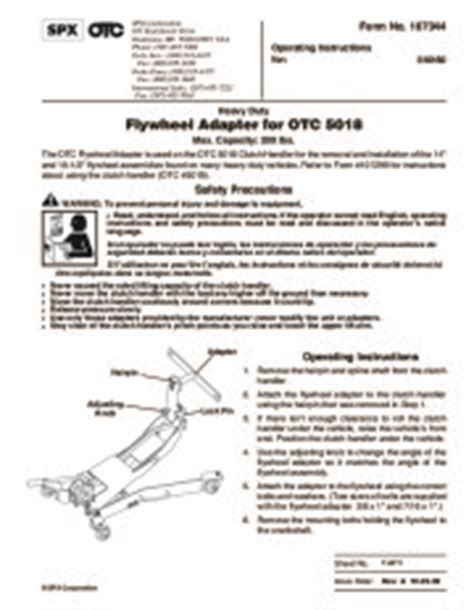 SPX OTC 516160 Flywheel Adapter Owners Manual