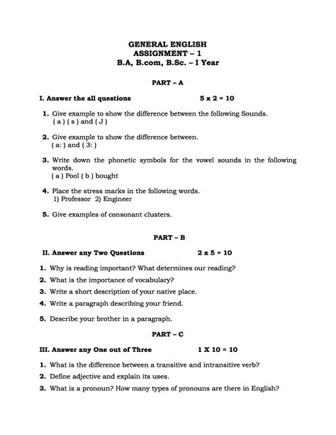BA-BSc-BCom I Year General English Assignments 2019-2020 - GENERAL ...