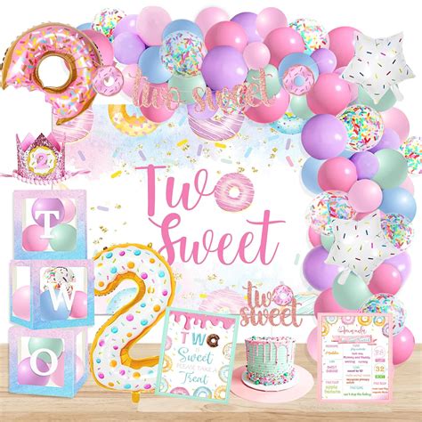 YSHMFEUX Two Sweet Birthday Party Supplies Decorations, Two Sweet Donut ...