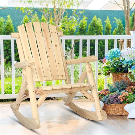 Outdoor Wooden Rocking Chair, Patio Log Rustic Adirondack Porch Rocker ...