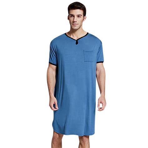 Men Sleepwear Long Nightshirt Short Sleeve Nightwe... – Grandado