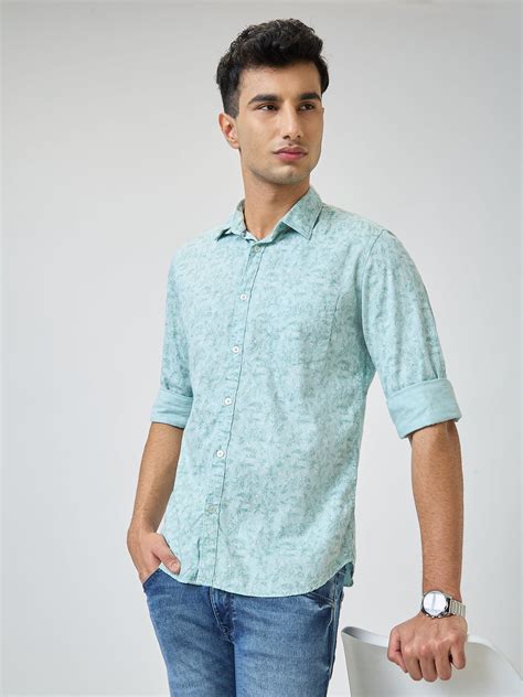 Parx Men Green Printed Slim Fit Cotton Blend Shirt – MyRaymond