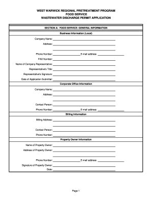 RI West Warwick Wastewater Discharge Permit - Blank Fillable Template ...
