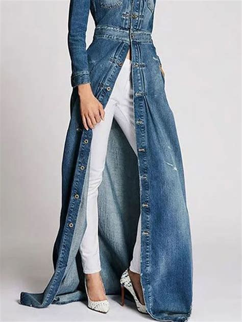 Fashionable Button Down Long Sleeve Denim Maxi Dress | Denim maxi dress ...