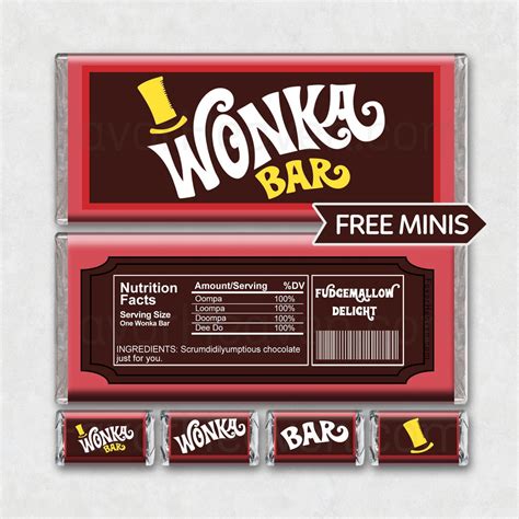 DIGITAL DOWNLOAD Printable Willy Wonka Candy Bar Wrappers Gift ...