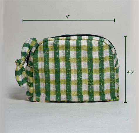 Quilted Cotton Travel Pouch Set l Green Checks Classic Organiser Set ...