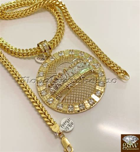 Real 10k Gold Last Supper Charm Franco Chain 28" Inch Necklace Pendant ...