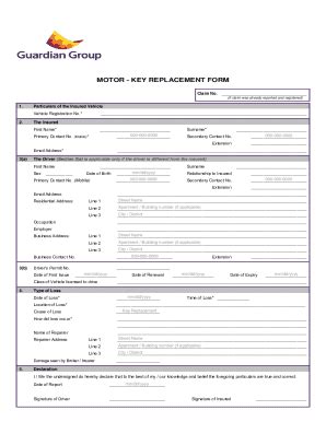Fillable Online Key Replacement Form for Insured Vehicles Fax Email ...