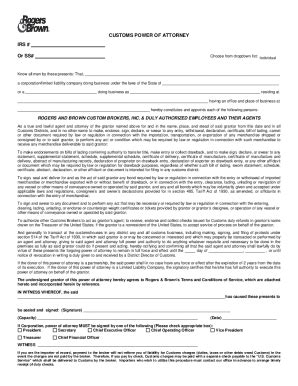 Fillable Online CUSTOMS POWER OF ATTORNEY IRS # Or SS# Fax Email Print ...