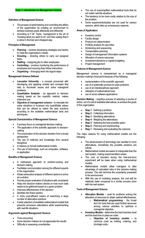 MGT 208 - Final Exam Review: Management Science & Linear Programming - Studocu