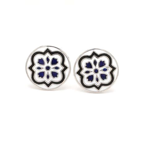 Front View of 925 Silver Cufflinks for Men with Black & Blue Enamel JL ...