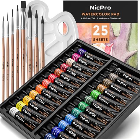 Buy Nicpro Watercolor Paint Kit, Professional Painting Supplies Set 24 ...