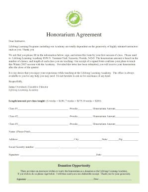 Honorarium Agreement Template - Fill Online, Printable, Fillable, Blank ...