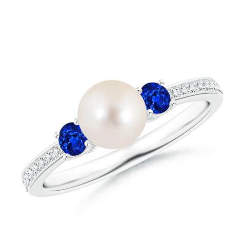 Freshwater Pearl & Blue Sapphire Engagement Ring