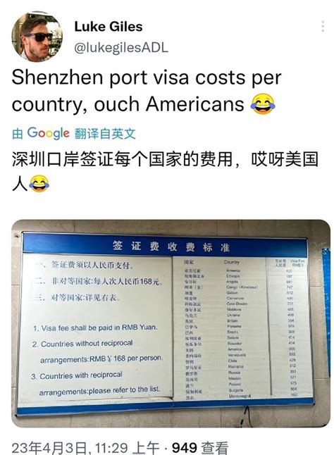 深圳口岸的签证费用 对等 价格表 - 指南针社区