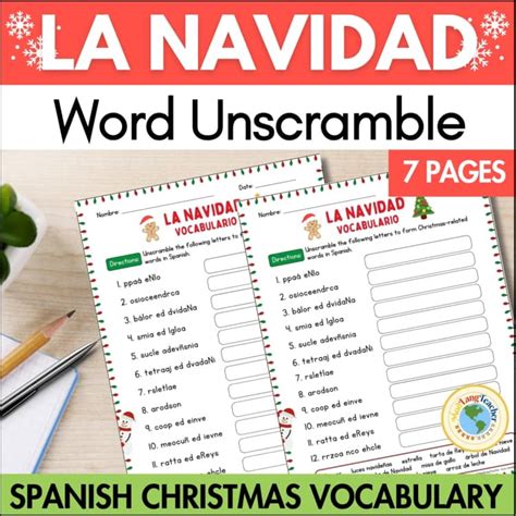 Spanish Christmas Vocabulary Unscramble Activity La Navidad 12 Words No ...