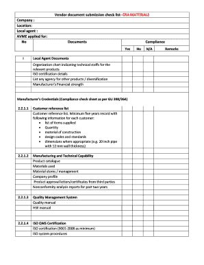 Fillable Online Vendor document submission check list- CRA MATERIALS ...