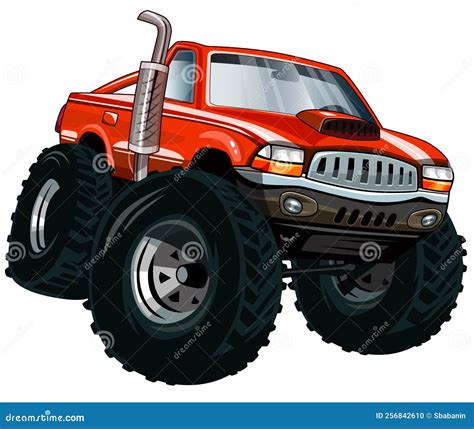 Red Monster Truck with Big Exhaust Pipe Stock Vector - Illustration of ...