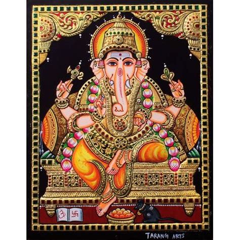22ct Gold Handmade Lord Ganesha in Mantap Tanjore Painting