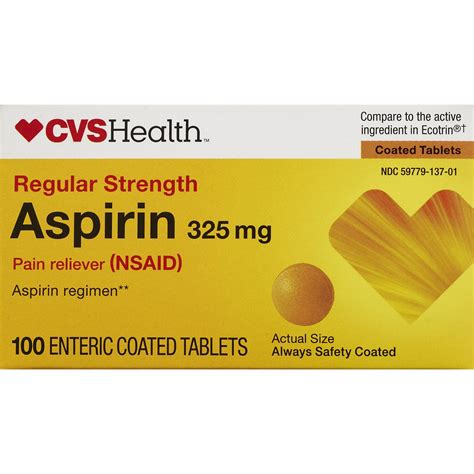 CVS Health Regular Strength Aspirin 325 MG Enteric Coated Tablets