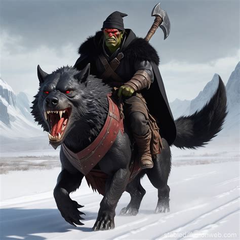 Orc on Dire Wolf in Snowy Plains | Stable Diffusion Online