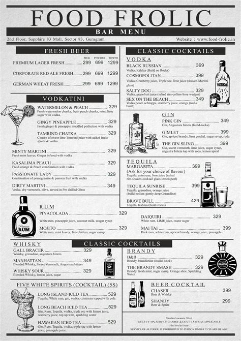 Menu at Food Frolic - Microbrewery & Bar, Gurugram, S209-210