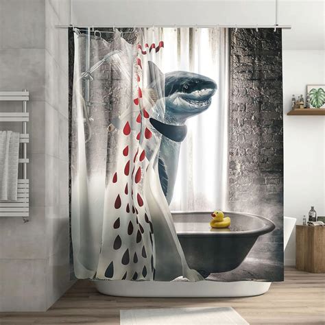 Amazon.com: Tijuboni Funny Shark Bathing Shower Curtain Funny Bathroom ...