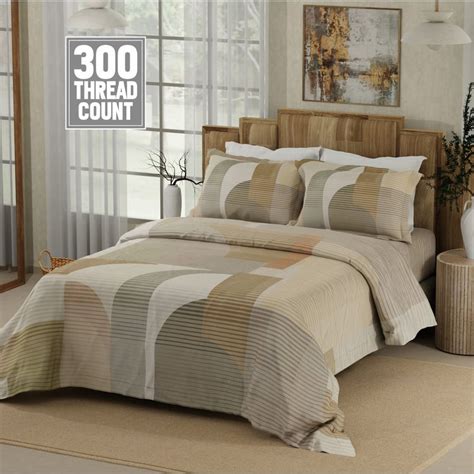 Buy BOUTIQUE LIVING Gardenia Augusta Cotton 300TC Geometric Print 3Pcs ...